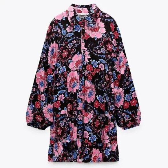 ZARA NWT FLORAL PRINT BABYDOLL DRESS - S - Picture 8 of 9